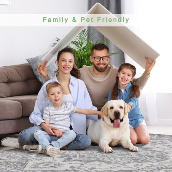 New 8x10 Washable Area Rug, Soft, Thin, Non-Skid Vintage Carpet for Living Room - Picture 3 of 9